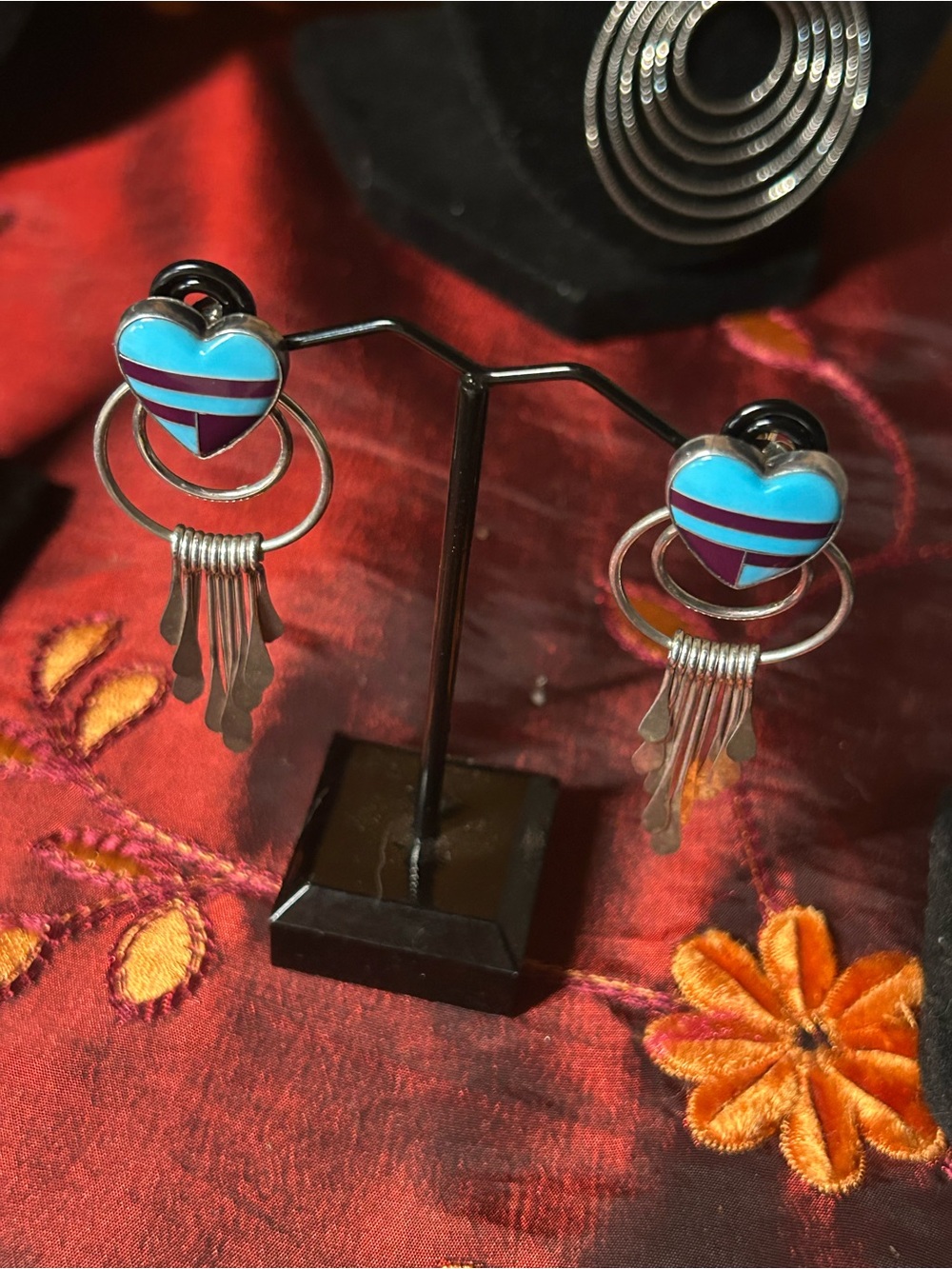 Native Turquoise & Purple Heart Dangle Earrings